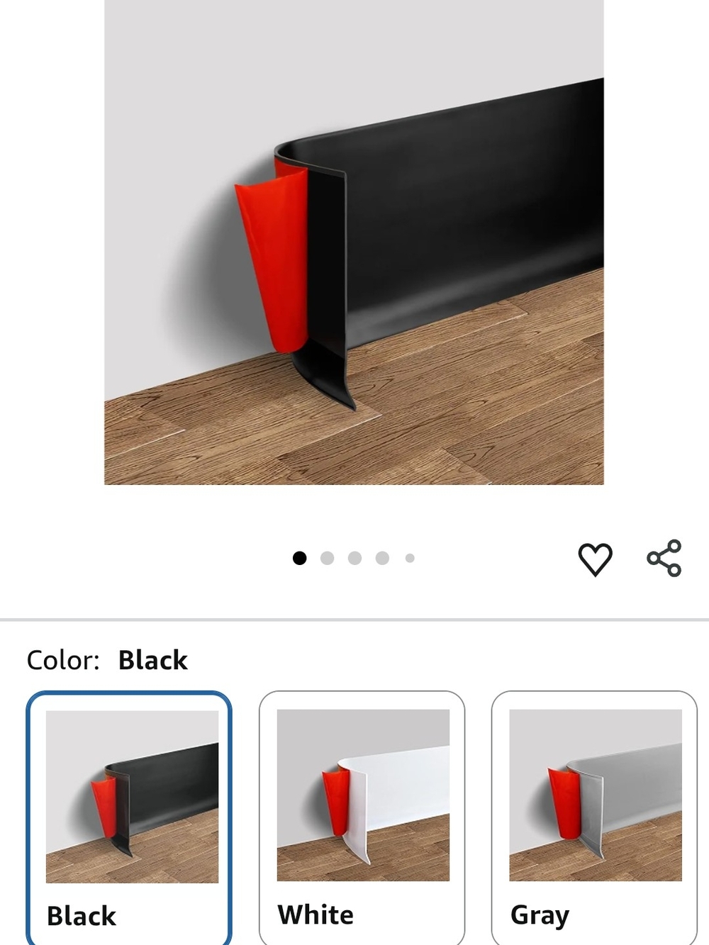 Black Flexible Baseboard Trim with Red End Cap